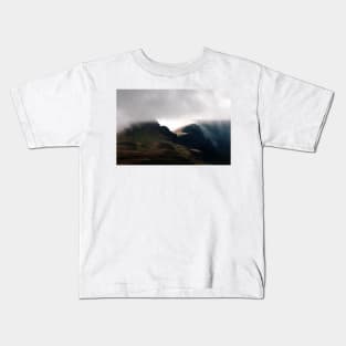 Cloudfall - cloud passes over the Trotternish Ridge on Isle of Skye, Scotland Kids T-Shirt